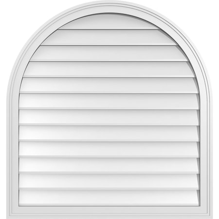 Ekena Millwork Round Top Surface Mount PVC Gable Vent w/ 2"W x 1-1/2"P Brickmould Frame, 34"W x 36"H GVPRT34X3602SN